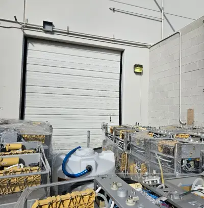 Aerial view of commercial door installation with equipment