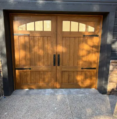After — Custom Wood Garage Door Installation - 4 Doors with Smart Opener