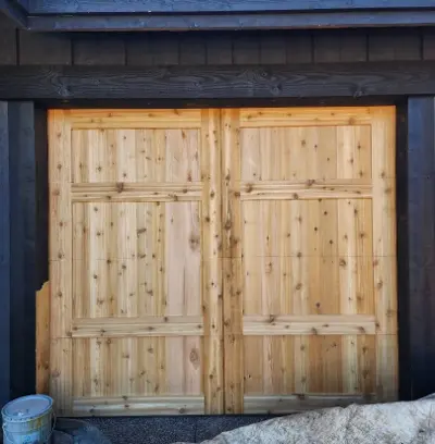 Custom Wood Overlay Garage Door Installation with Smart Opener