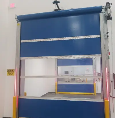 High-speed door installation with safety guards